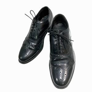 Vintage Florsheim Black Leather Wingtip Oxfords Men 8 Women 10